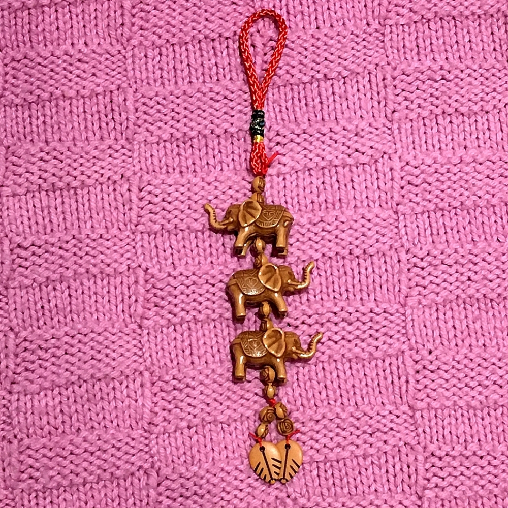Carved Wooden Elephant 3 Charm Keychain